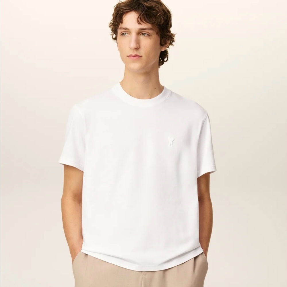 Men’s Ami Paris Shirt AMI DE COEUR T-SHIRT White Organic Cotton Tee Size XL New
